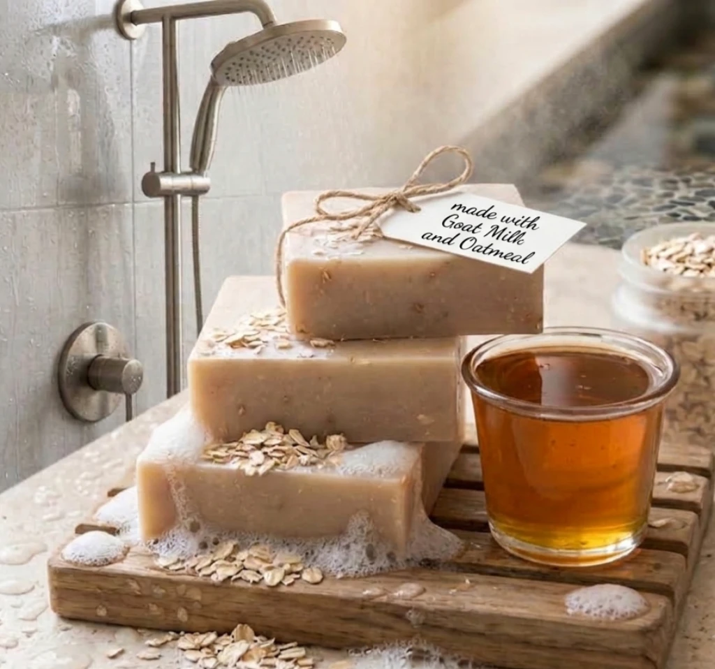 Sweet cream honey and oats shea butter soap bars with goat milk and oatmeal